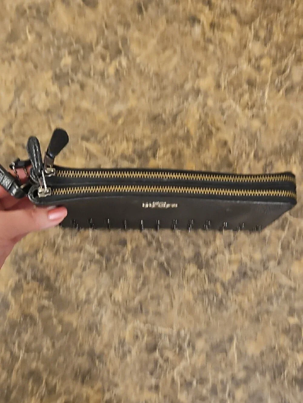 Coach Black Pebbled Leather Studded Wristlet Wallet